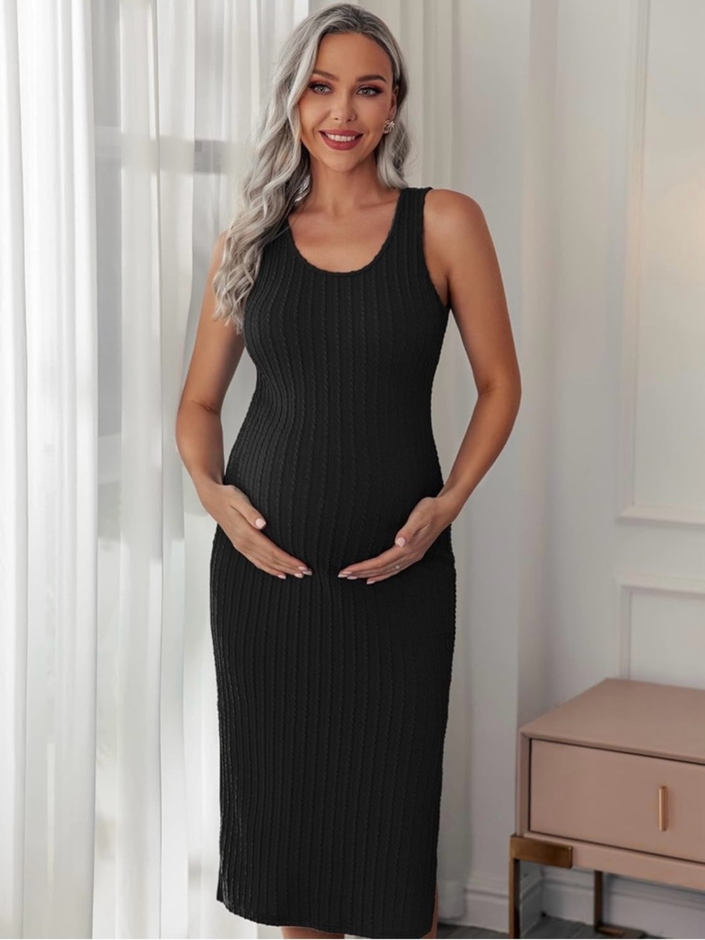 Black Ribbed Sleeveless Bodycon Maternity Dress